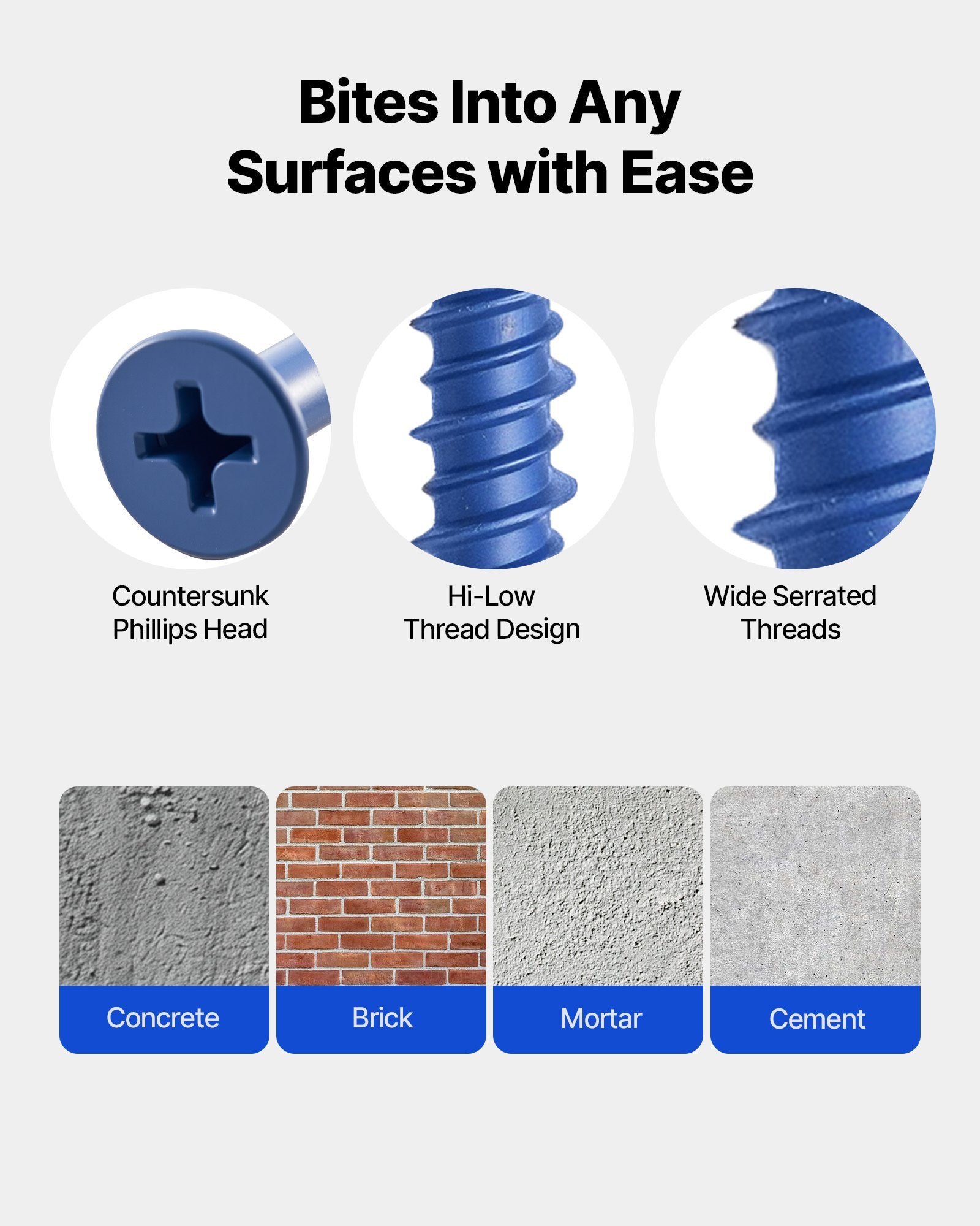 Concrete Screws Masonry Screws 3/16 Inch 100 PCS 5 Lengths Phillips Head