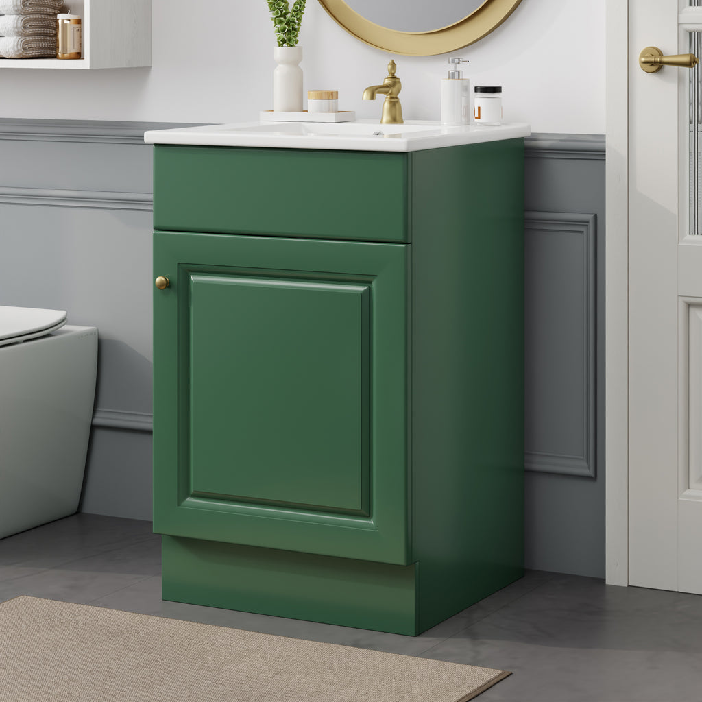 20 Bathroom Vanity With Sink, Vanity Cabinet With Door Shelf And Adjustable Shelf, Green