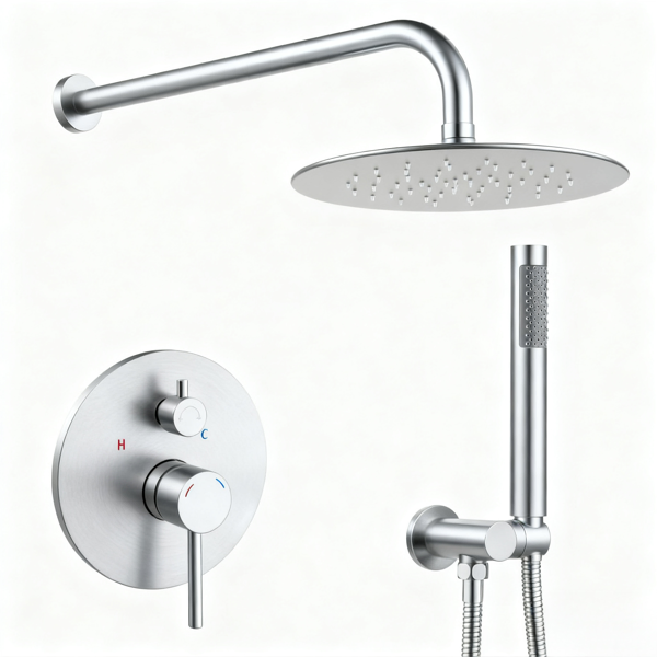 Shower System Shower Faucet Combo Set Wall Mounted With 10" Rainfall Shower Head And Handheld Shower Faucet, Brushed Nickel
