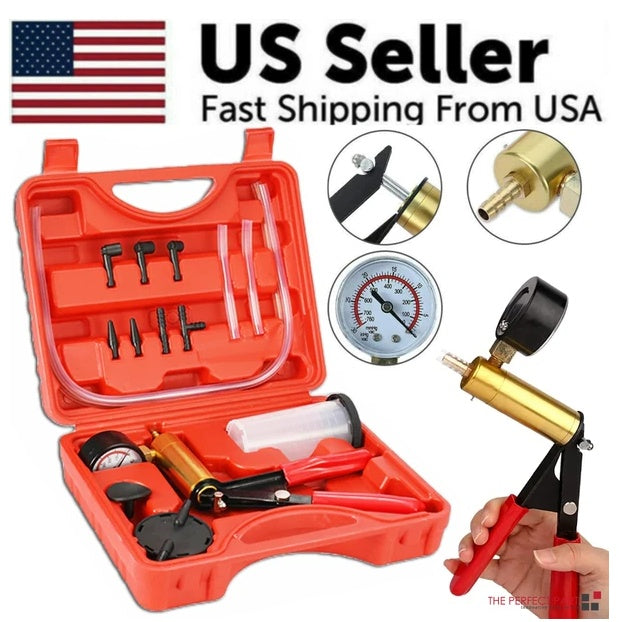 Hand Held Vacuum Pressure   Tester Set Brake Fluid Bleeder Bleeding Kit