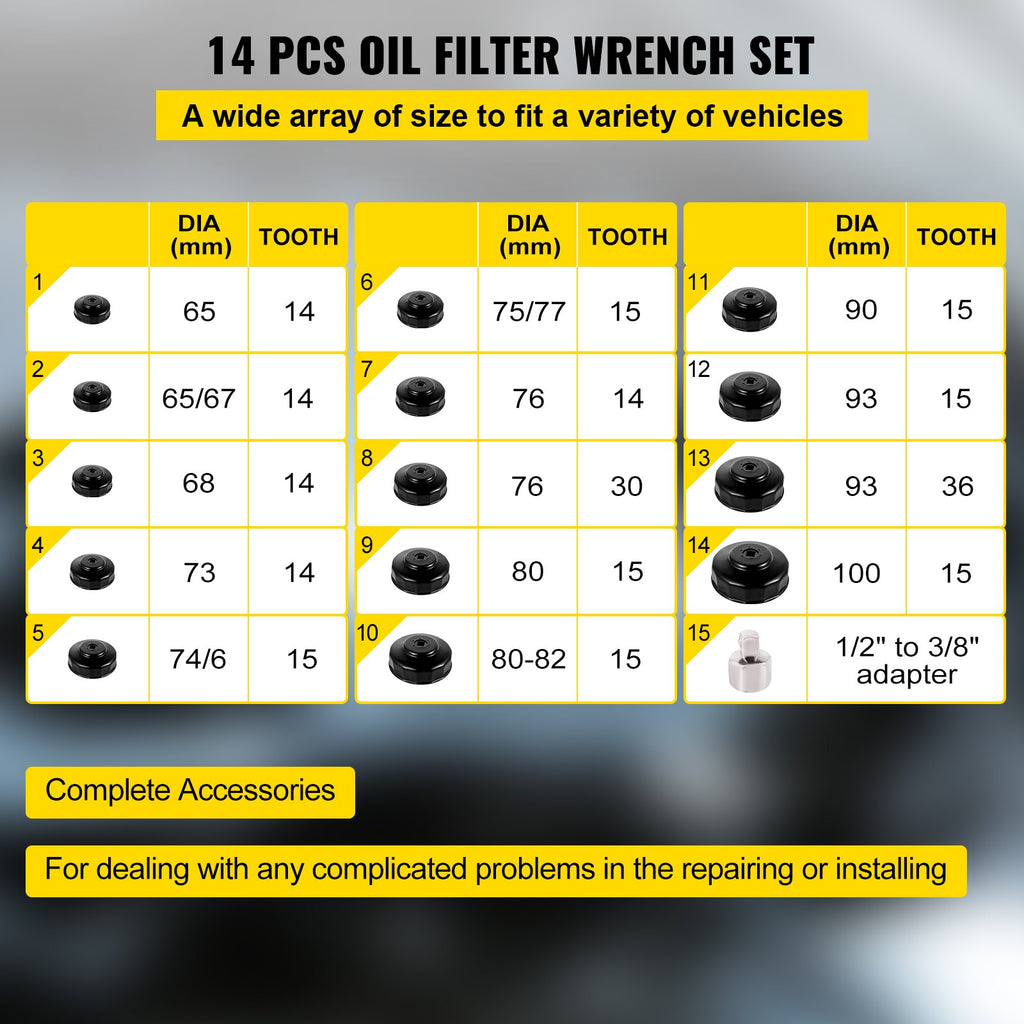 Oil Filter Socket Set, 14 Pcs