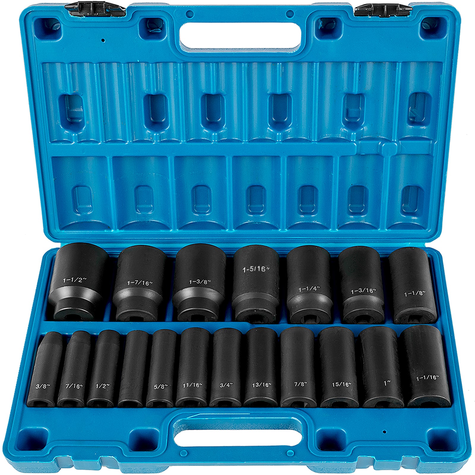 VEVOR Impact Socket Set 19 Piece Impact Sockets, Deep Socket, 6-Point Sockets, Rugged Construction, Cr-V, With A Storage Cage