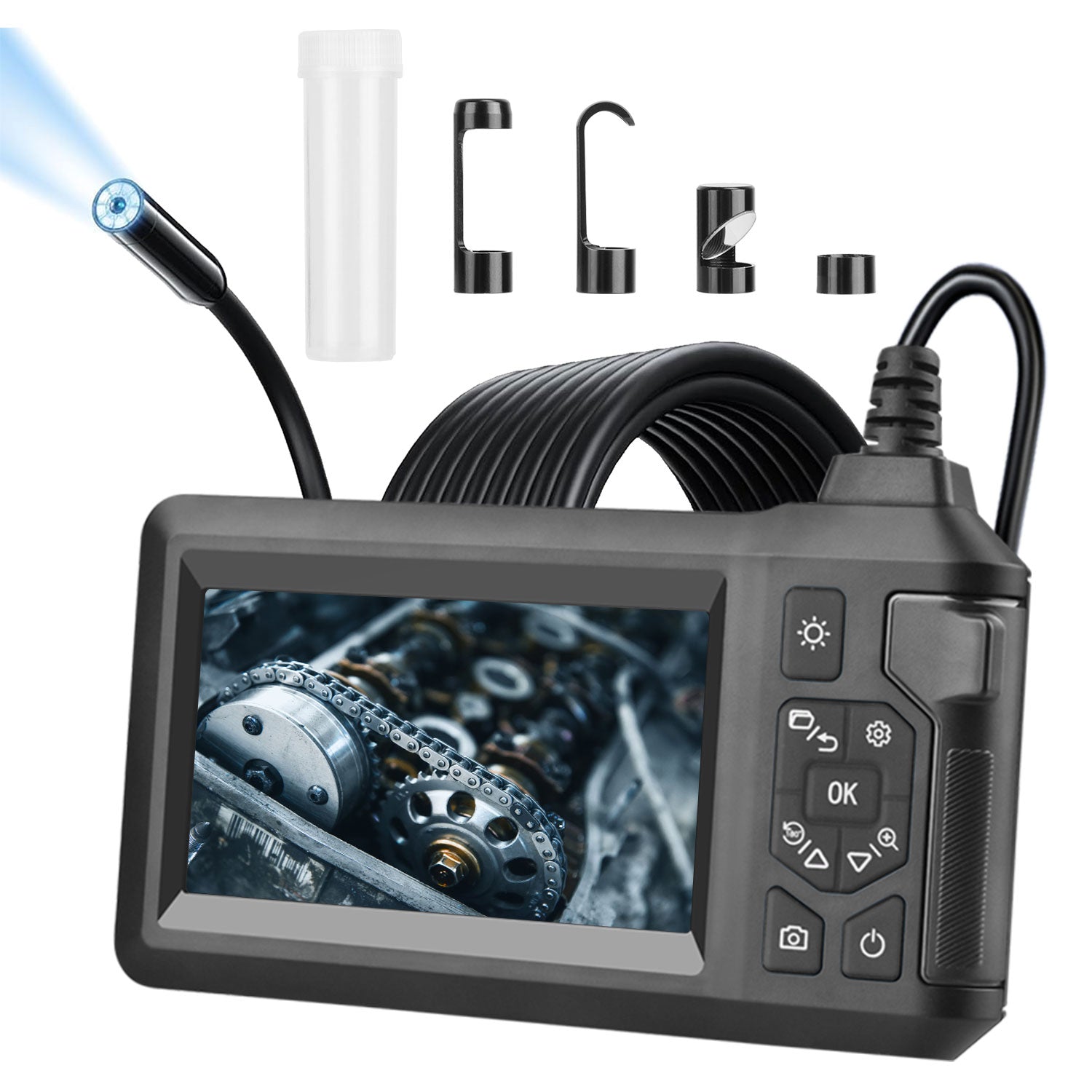 1Pc 1080P Endoscope Camera With 8 LED Light 8mm Borescope Inspection Camera 4.3in Colorful Screen IP67 Waterproof 16.4FT Semi-Rigid Cord Handheld Snake Camera