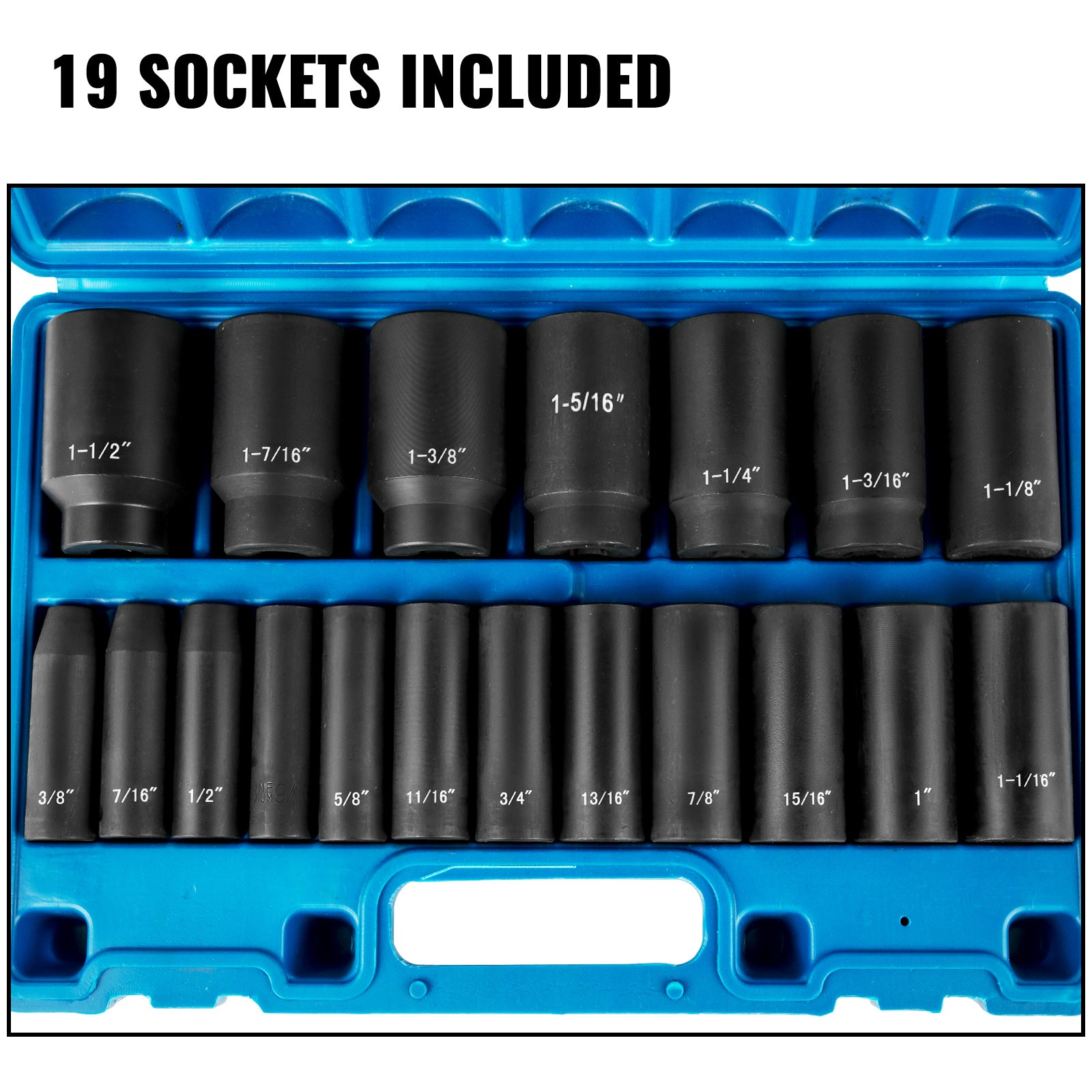VEVOR Impact Socket Set 19 Piece Impact Sockets, Deep Socket, 6-Point Sockets, Rugged Construction, Cr-V, With A Storage Cage