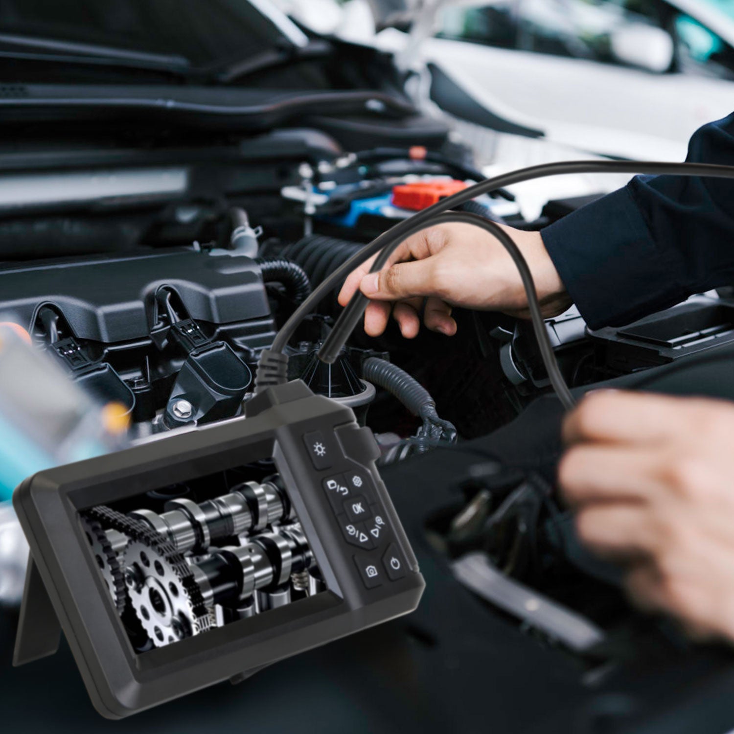 1Pc 1080P Endoscope Camera With 8 LED Light 8mm Borescope Inspection Camera 4.3in Colorful Screen IP67 Waterproof 16.4FT Semi-Rigid Cord Handheld Snake Camera