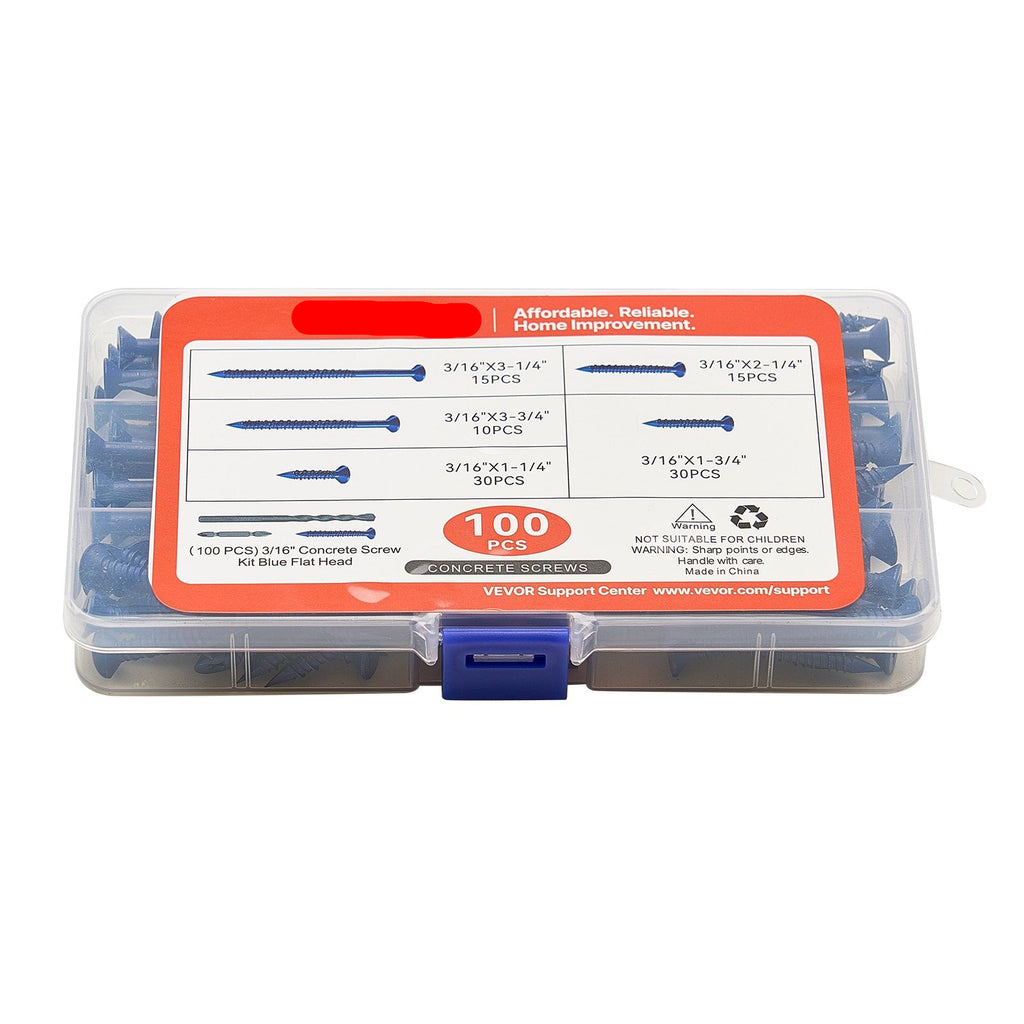 Concrete Screws Masonry Screws 3/16 Inch 100 PCS 5 Lengths Phillips Head