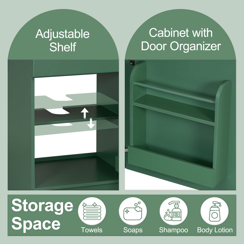 20 Bathroom Vanity With Sink, Vanity Cabinet With Door Shelf And Adjustable Shelf, Green