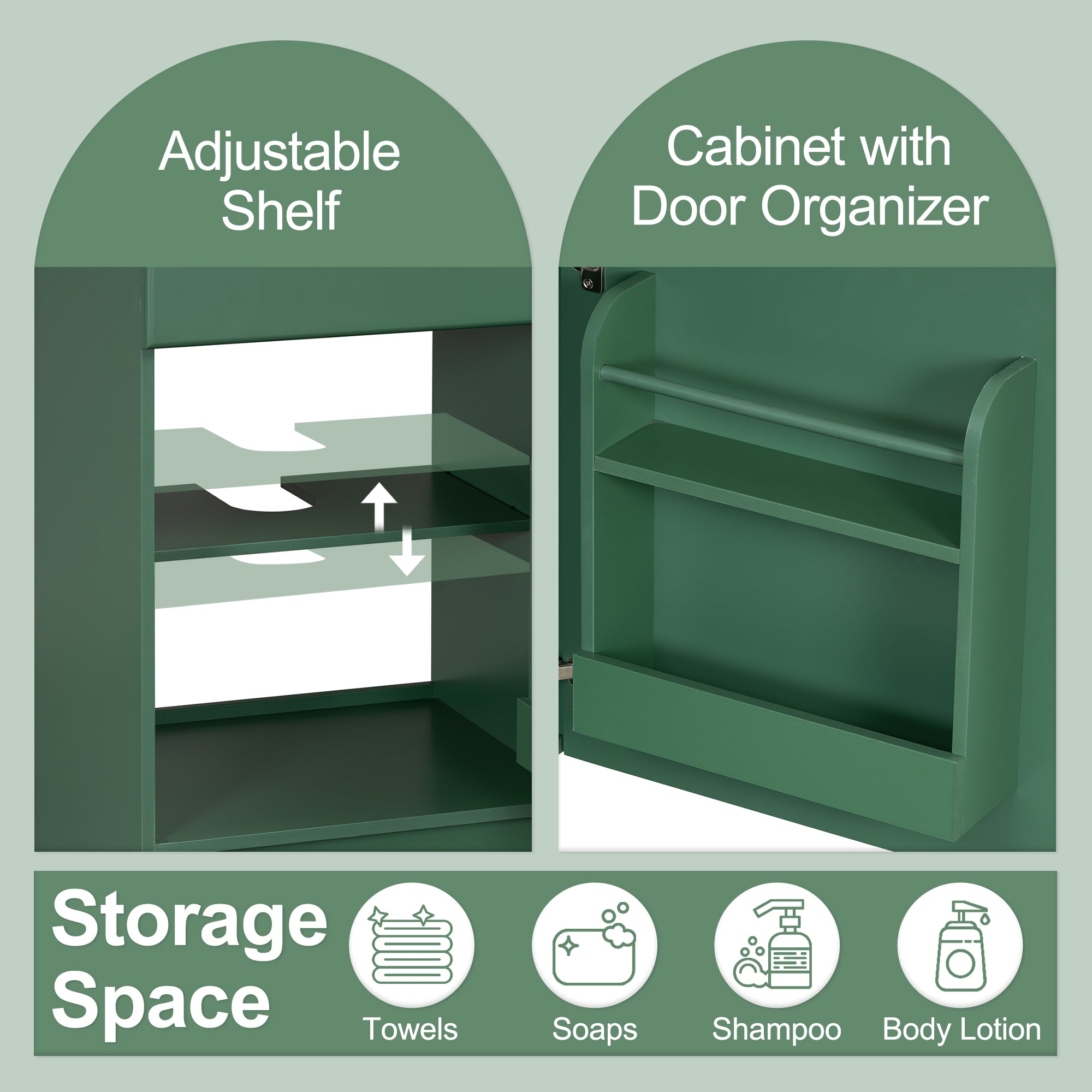 20 Bathroom Vanity With Sink, Vanity Cabinet With Door Shelf And Adjustable Shelf, Green