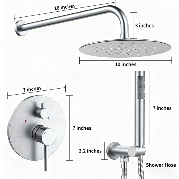 Shower System Shower Faucet Combo Set Wall Mounted With 10" Rainfall Shower Head And Handheld Shower Faucet, Brushed Nickel