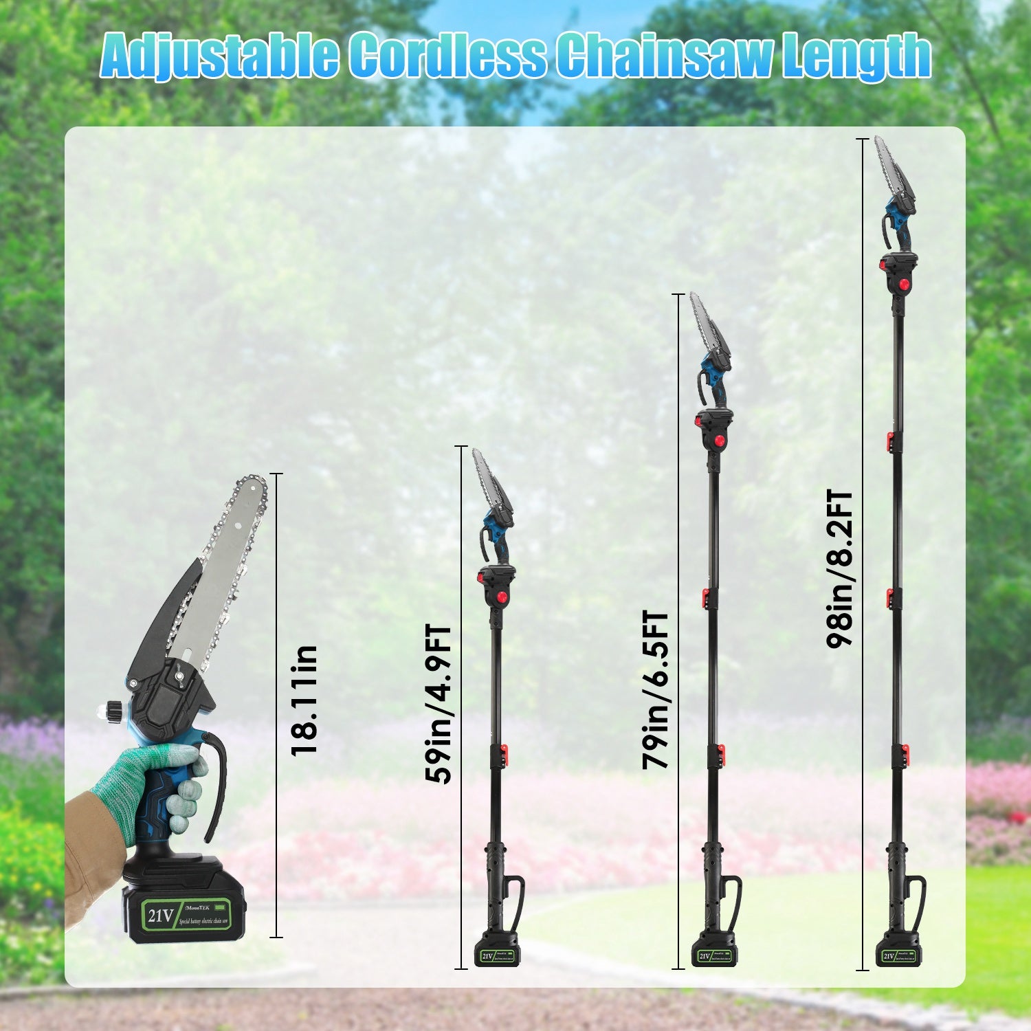 1Pc 2 In 1 8in Cordless Electric Pole Saw And Mini Chainsaw With Extension Poles 2Pcs 21V 3.0Ah Batteries Adjustable Length Chain Saw With Auto Oiler