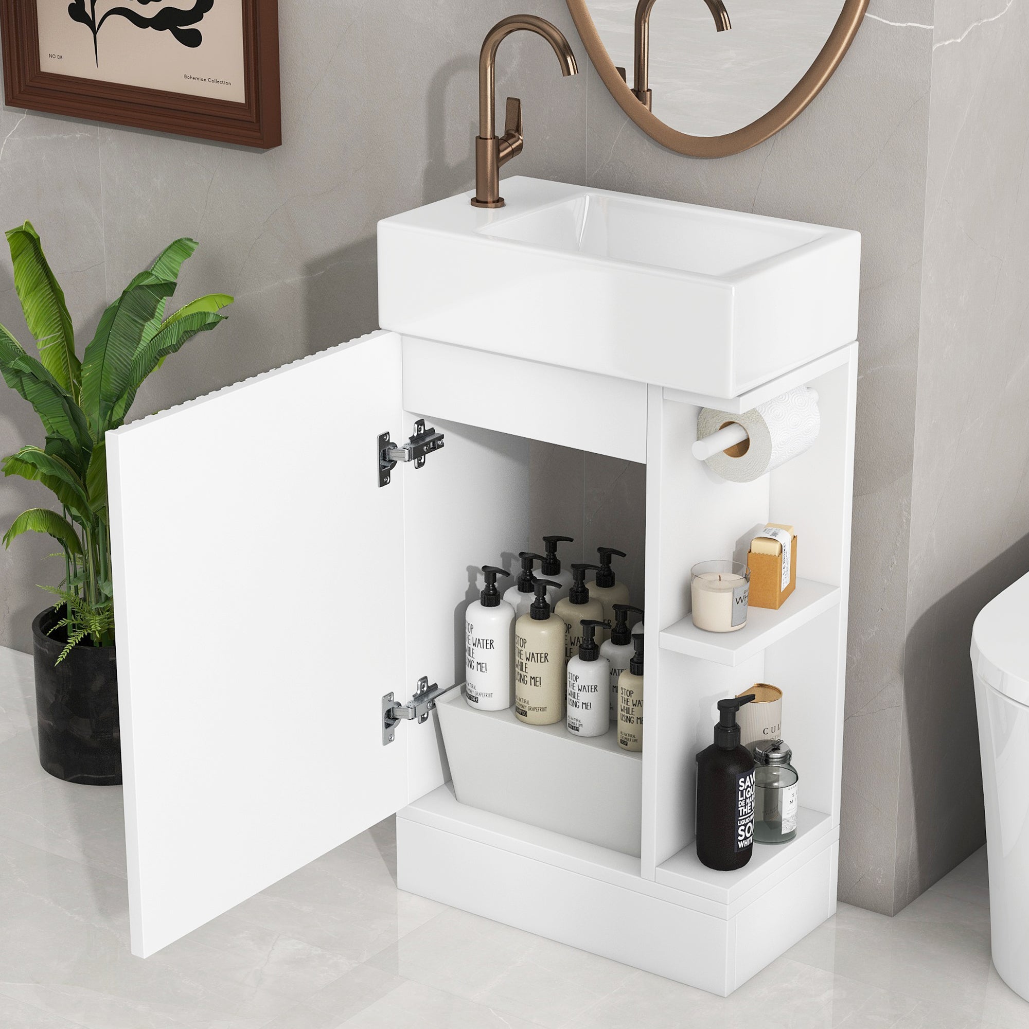 18.6 Bathroom Vanity With Sink, Bathroom Vanity Cabinet With Two-tier Shelf, Left Or Right Orientation, White